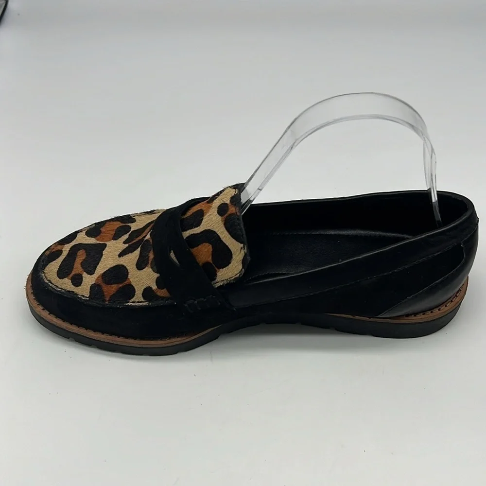 Vaneli - Leopard  Print Tan Pattern Black Suede Slip On Penny Loafers Size 8